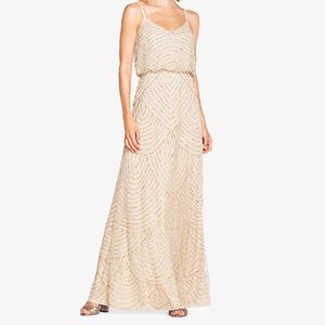 Adrianna Papell Art Deco gold beaded blouson evening gown -NWT